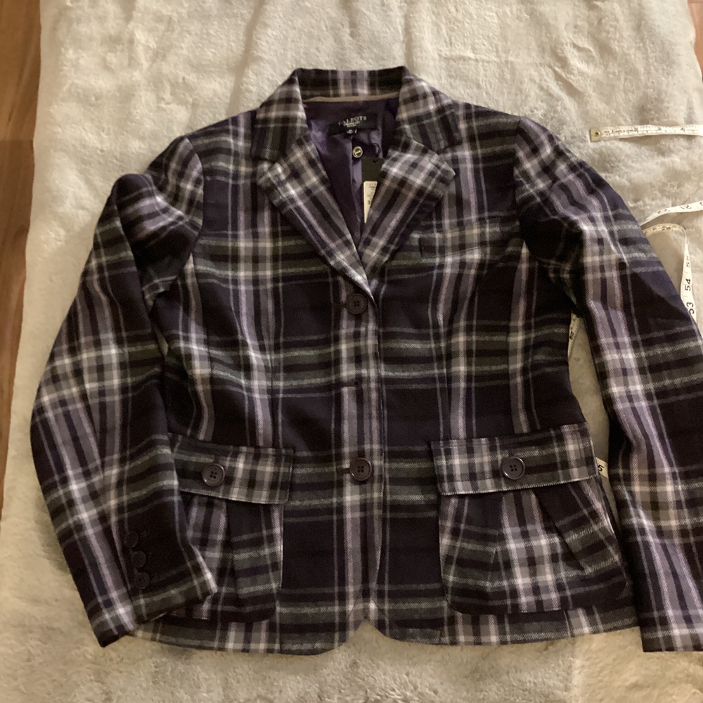 NWT Talbots purple plaid blazer size 8P